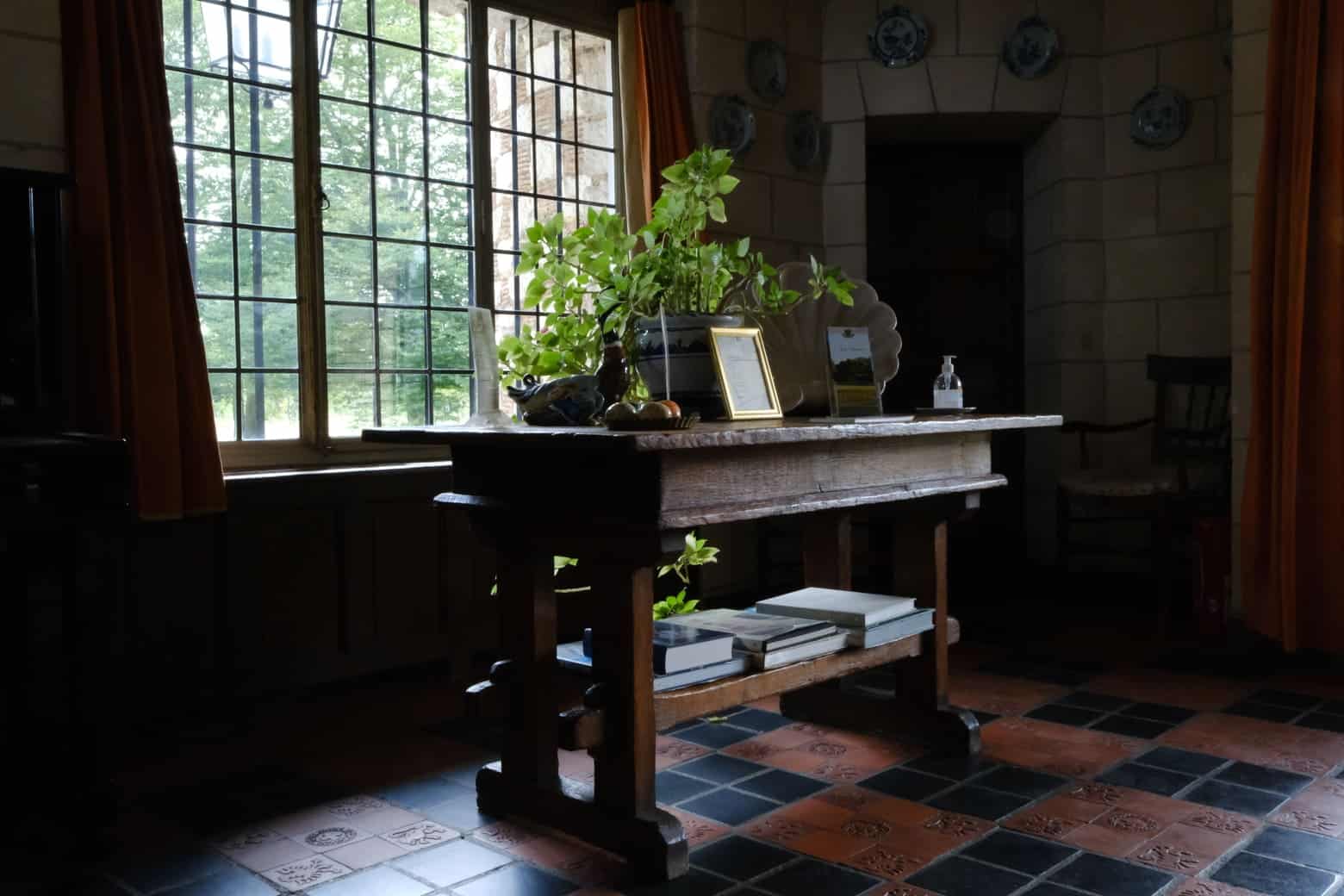 Vue sur une table de salon avec des objets décoratifs.